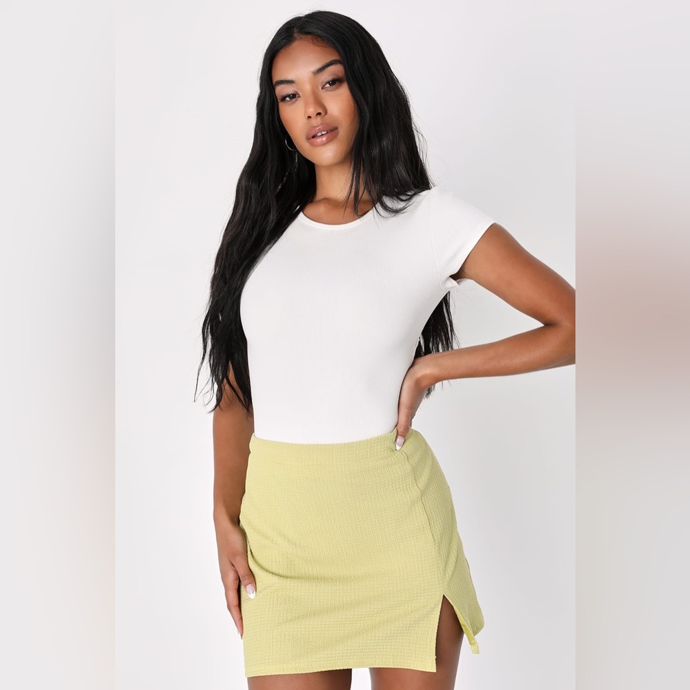 Light green high-waisted mini skirt